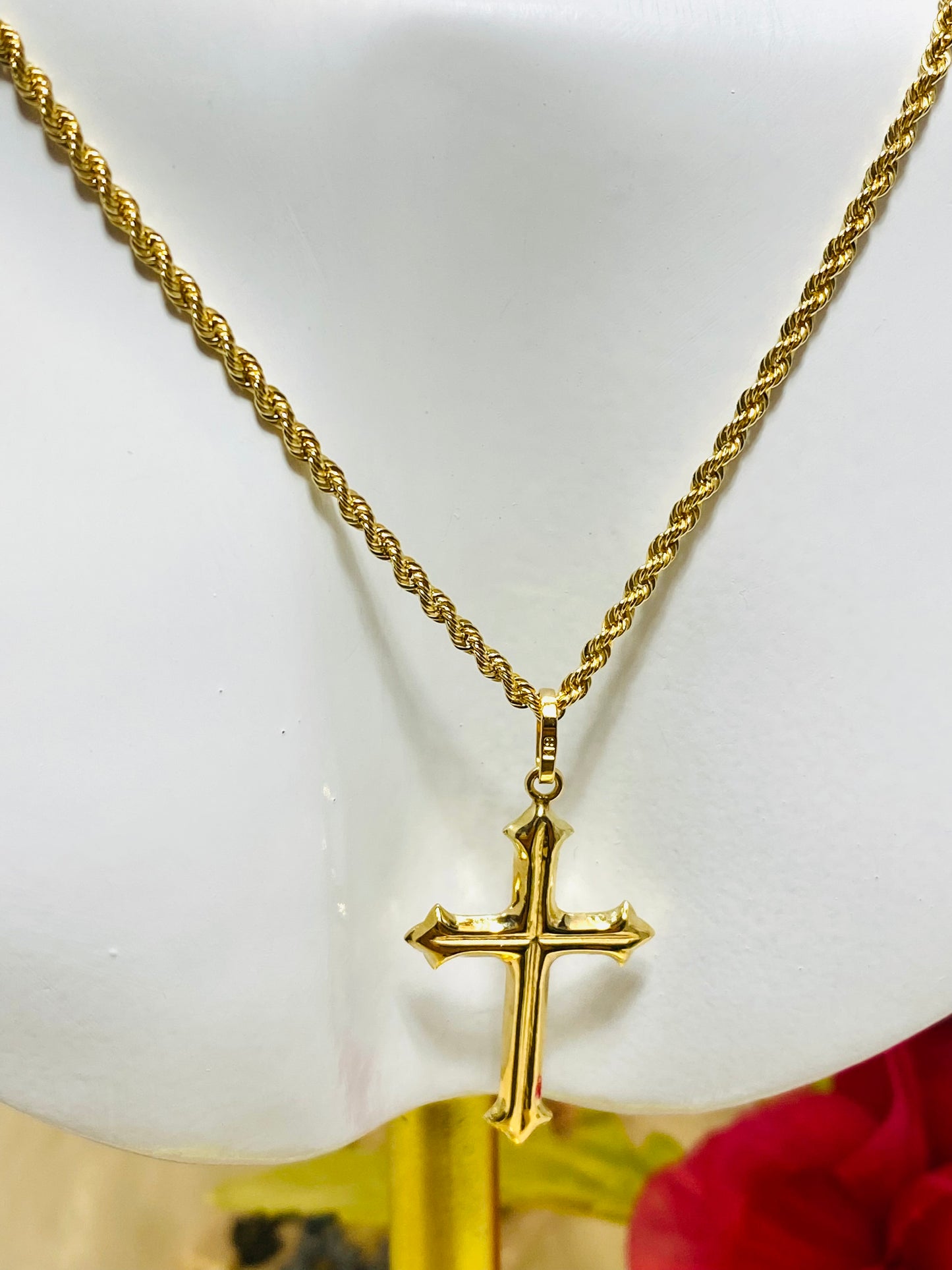 Rope Chain Cross Necklace Set K18