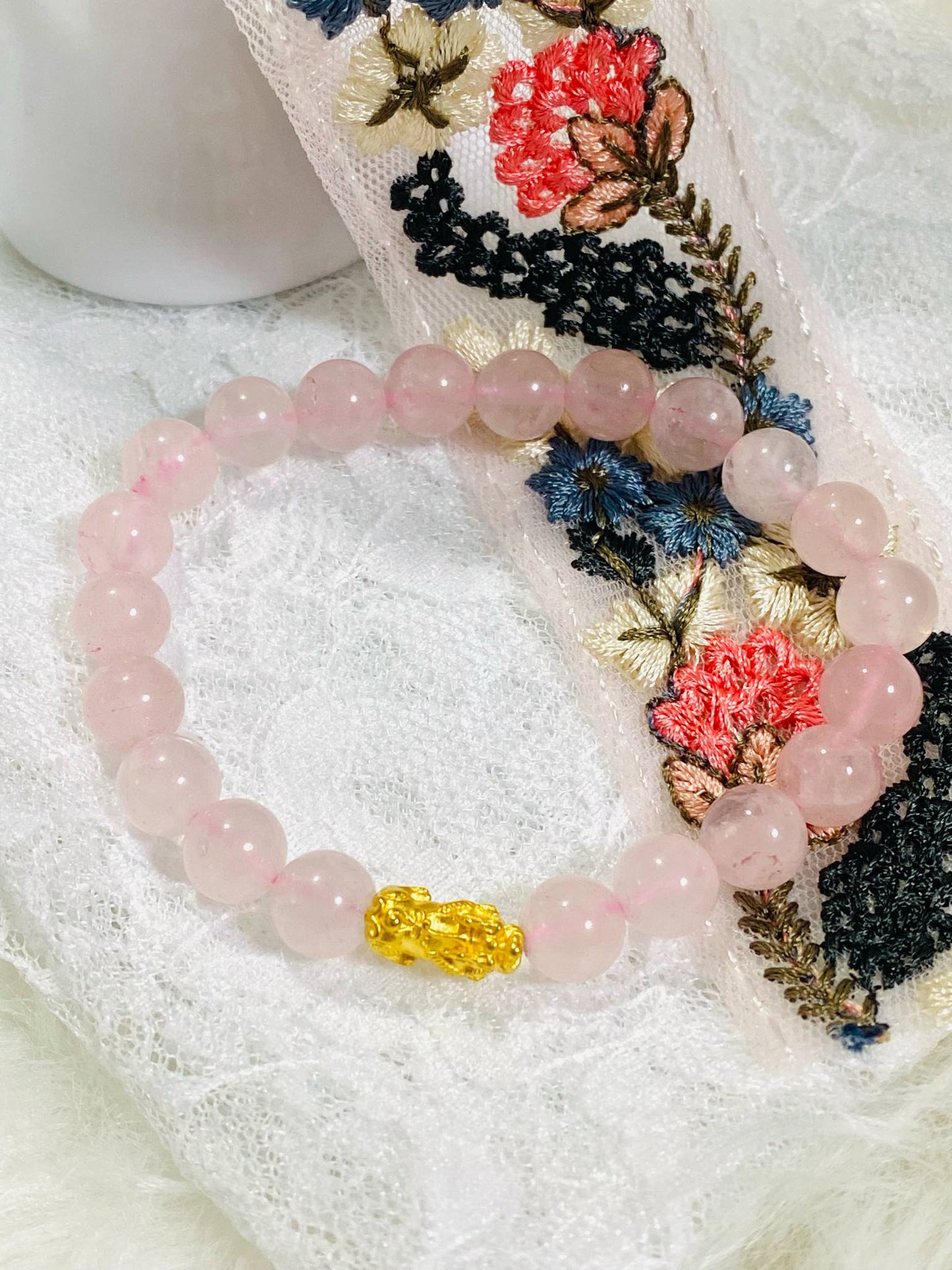 Piao/Pi Yao Natural Rose Quartz Beads Bracelet