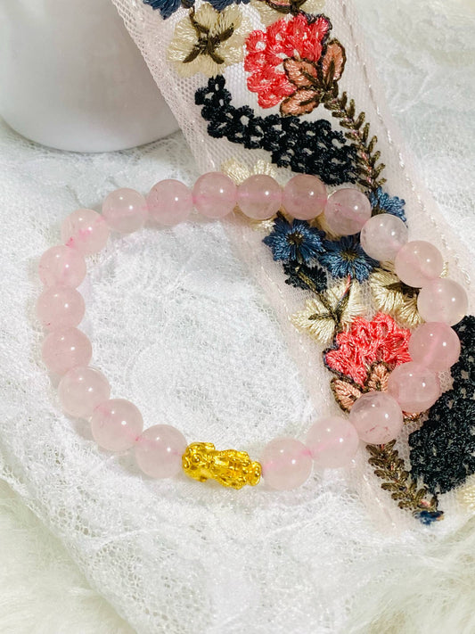 Piao/Pi Yao Natural Rose Quartz Beads Bracelet