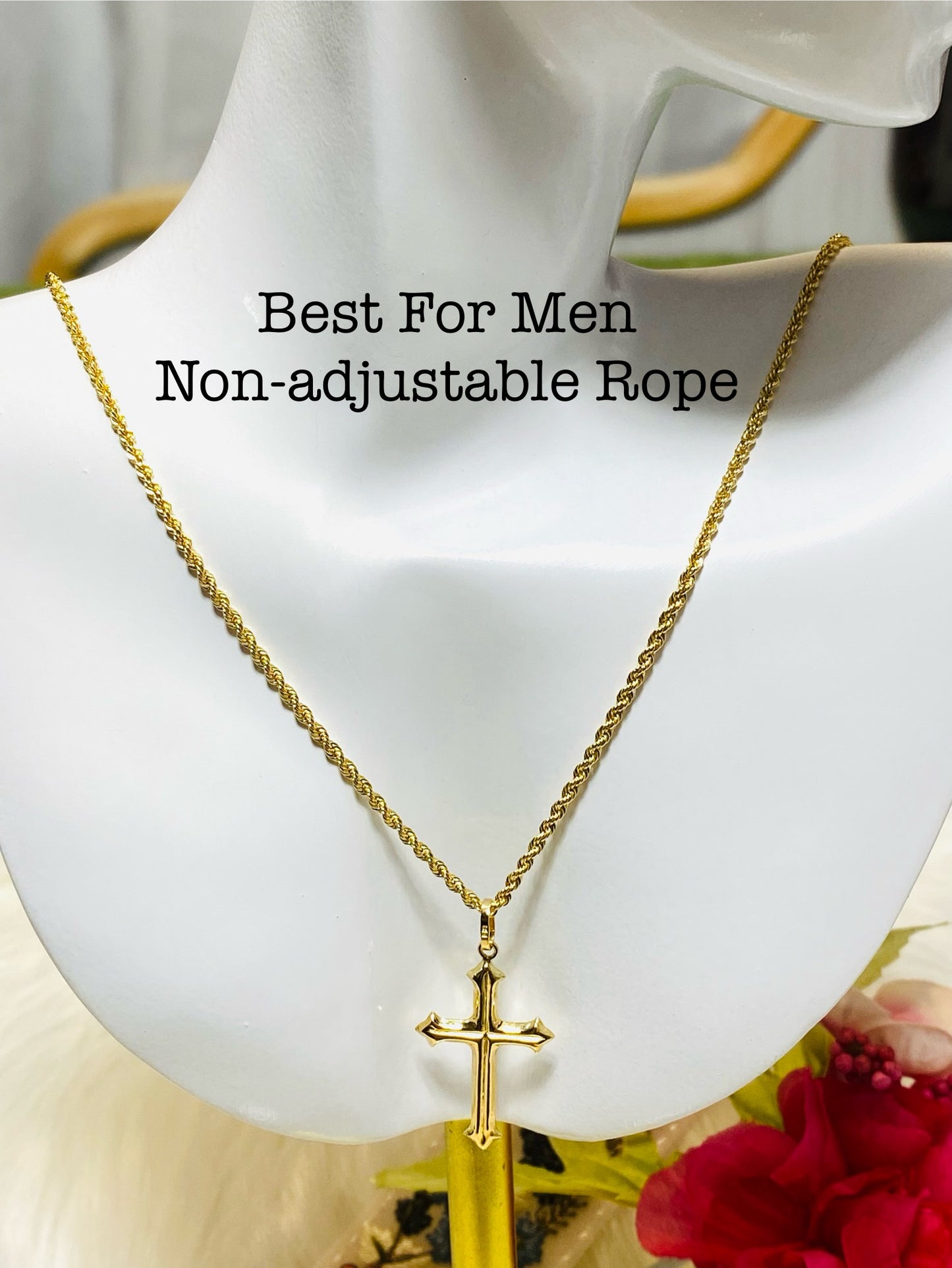 Rope Chain Cross Necklace Set K18