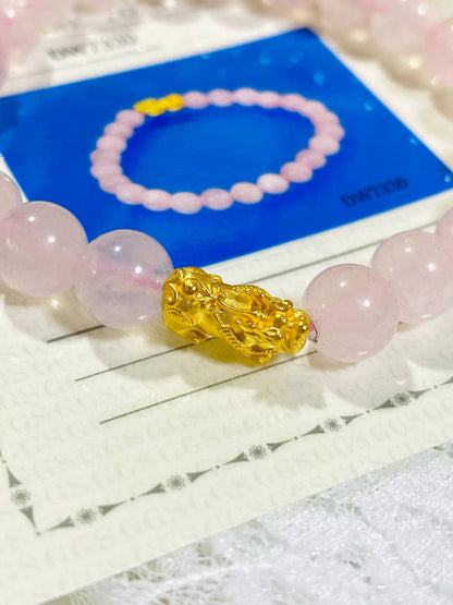 Piao/Pi Yao Natural Rose Quartz Beads Bracelet