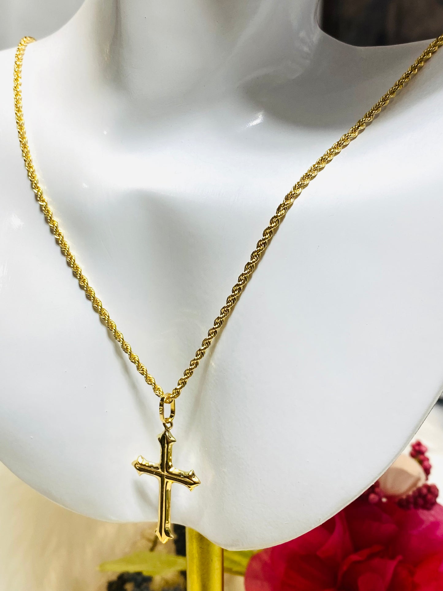 Rope Chain Cross Necklace Set K18
