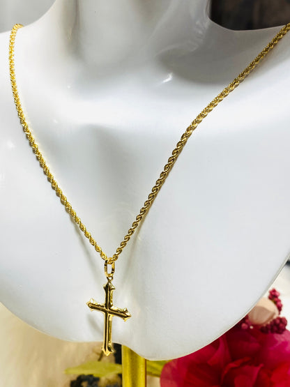 Rope Chain Cross Necklace Set K18