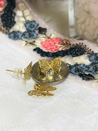 Butterfly Set Earrings & Pendant K18 🇯🇵 Gold
